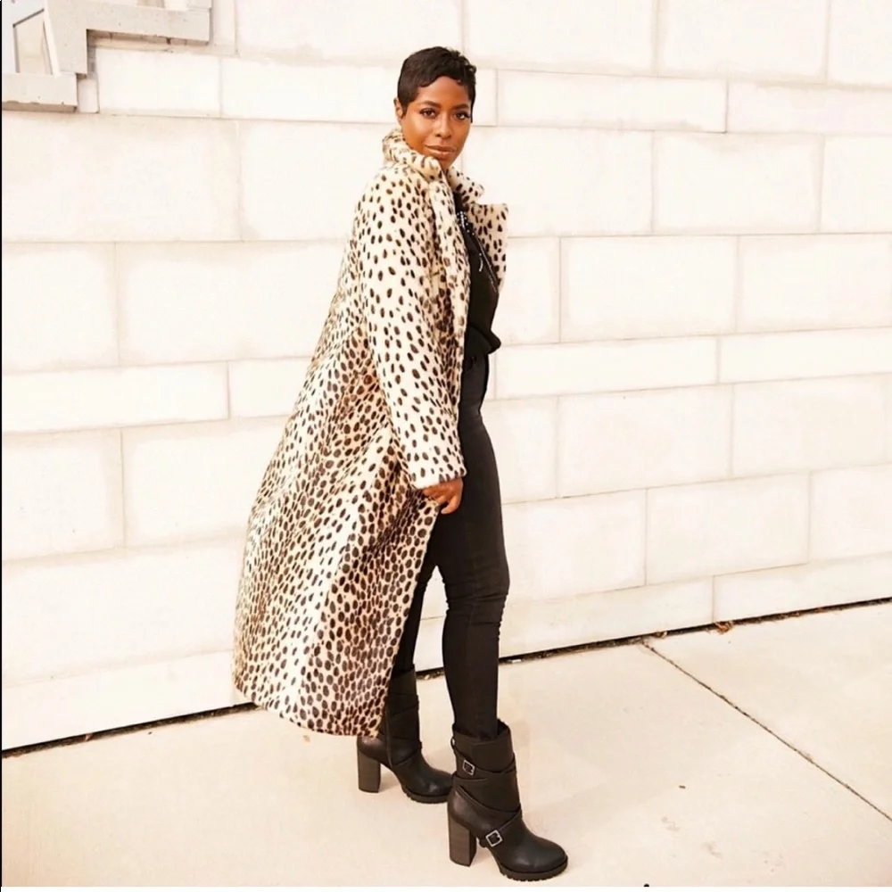 Scoop NYC Animal Print Cheetah Faux Fur Coat Size 4-6_16